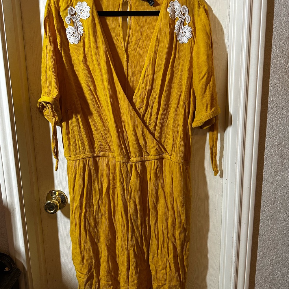 Lane Bryant mustard yellow romper with White Lace Accents